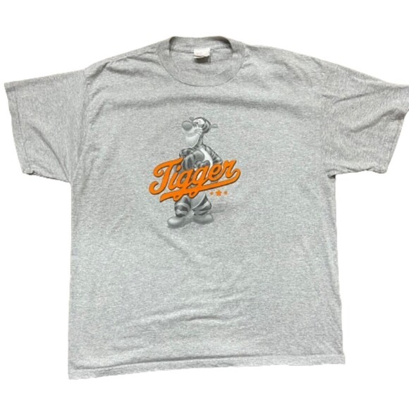 Disney Store Vintage Tigger Felt Script Character Grey Cotton T-Shirt Size XL - Picture 1 of 8